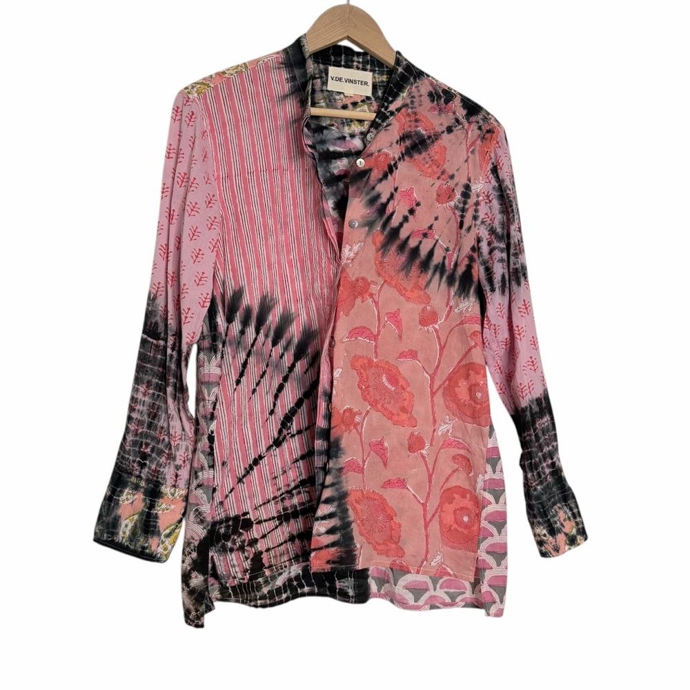 V. De Vinster Pink Tie Dye Blouse Women's Unique Art to Wear 100% Cotton